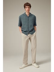 Blue Textured Short Sleeve Shirt with Cuban Collar - Image 2 of 9