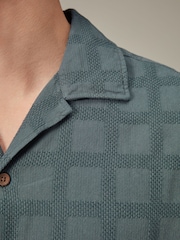 Blue Textured Short Sleeve Shirt with Cuban Collar - Image 6 of 9