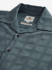 Blue Textured Short Sleeve Shirt with Cuban Collar - Image 8 of 9