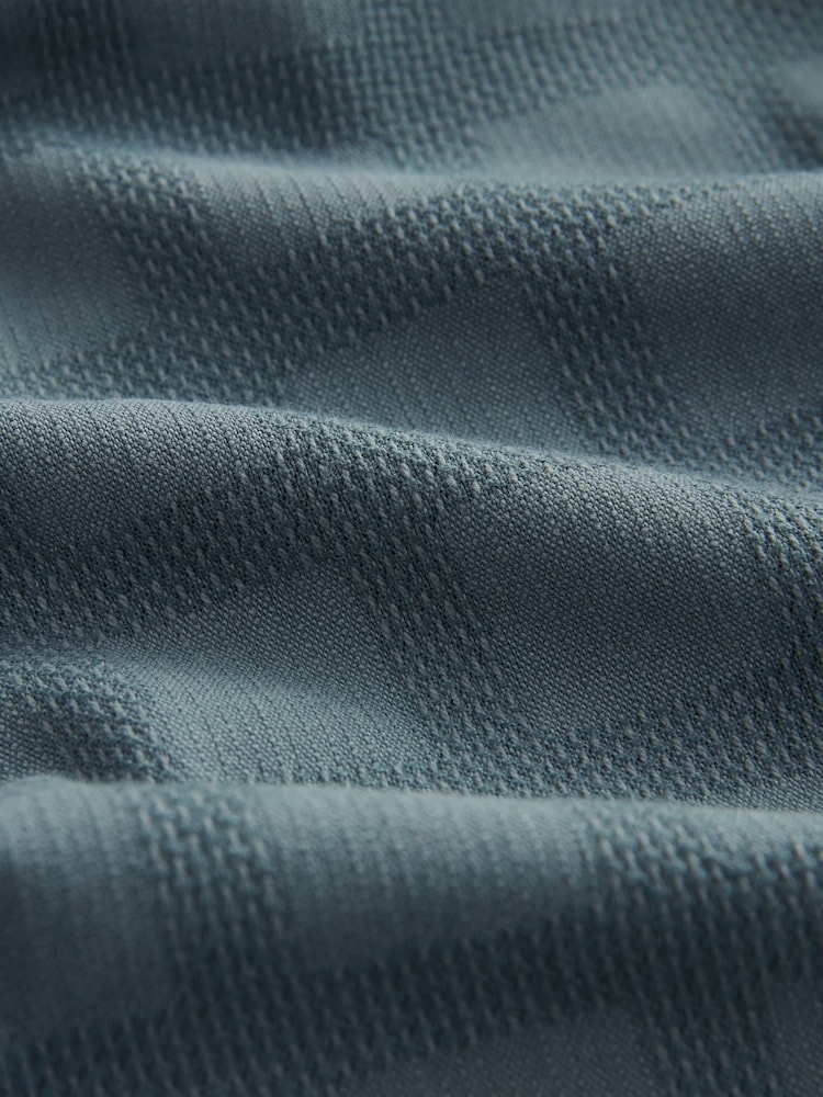 Blue Textured Short Sleeve Shirt with Cuban Collar - Image 9 of 9