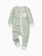 MORI Green Sage Stripe Supersoft Two Way Zip-Up Sleepsuit - Image 3 of 6