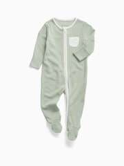 MORI Green Sage Stripe Supersoft Two Way Zip-Up Sleepsuit - Image 4 of 6