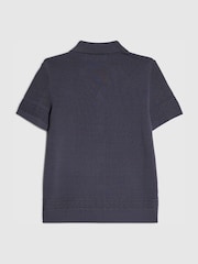River Island Blue Slinky Knitted Revere Shirt - Image 1 of 4