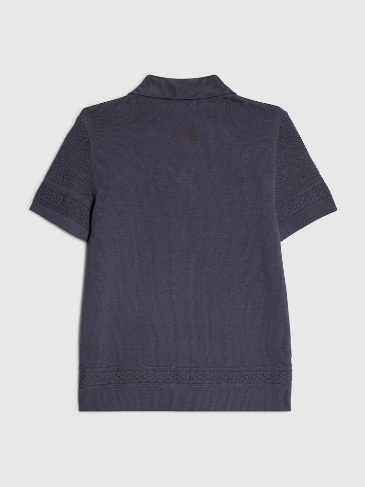 River Island Blue Slinky Knitted Revere Shirt - Image 1 of 4 River Island Blue Slinky Knitted Revere Shirt - Image 1 of 4