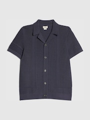 River Island Blue Slinky Knitted Revere Shirt - Image 2 of 4