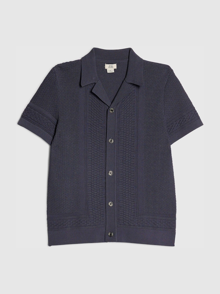 River Island Blue Slinky Knitted Revere Shirt - Image 2 of 4 River Island Blue Slinky Knitted Revere Shirt - Image 2 of 4
