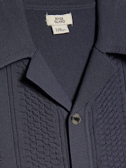River Island Blue Slinky Knitted Revere Shirt - Image 3 of 4