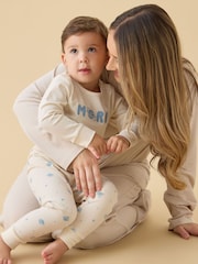 MORI Cream Space Placement Print Supersoft Ribbed Pyjamas Set - Image 1 of 3