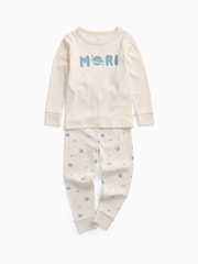 MORI Cream Space Placement Print Supersoft Ribbed Pyjamas Set - Image 2 of 3