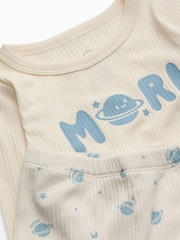 MORI Cream Space Placement Print Supersoft Ribbed Pyjamas Set - Image 3 of 3