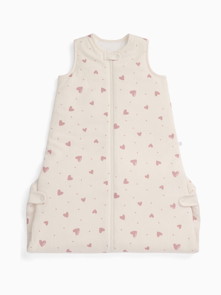 MORI Cream Hearts Print Supersoft Front Opening Sleeping Bag 1.5 TOG - Image 1 of 4