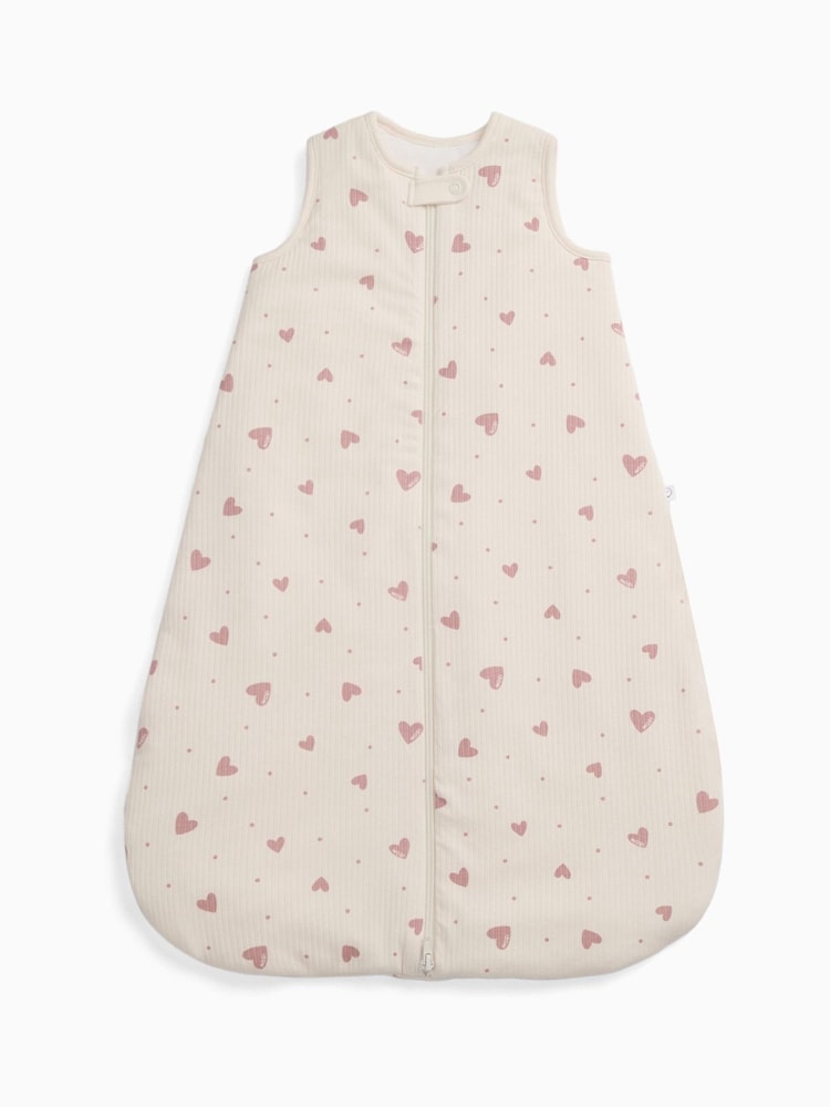 MORI Cream Hearts Print Supersoft Front Opening Sleeping Bag 1.5 TOG - Image 2 of 4
