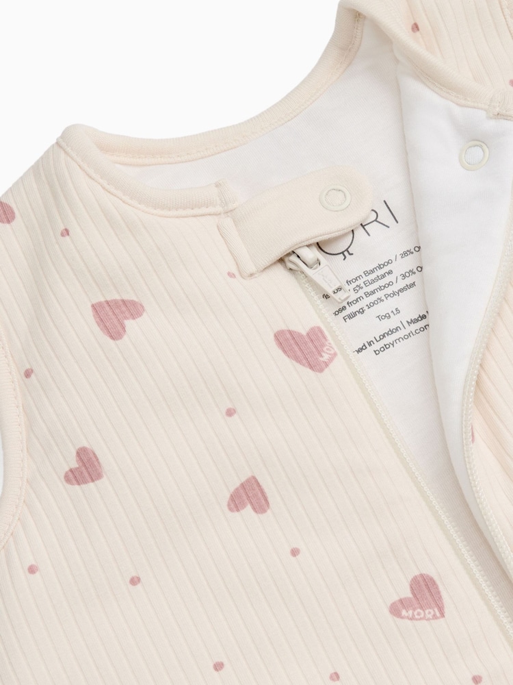 MORI Cream Hearts Print Supersoft Front Opening Sleeping Bag 1.5 TOG - Image 6 of 6 MORI Cream Hearts Print Supersoft Front Opening Sleeping Bag 1.5 TOG - Image 6 of 6