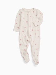 MORI Cream Hearts Print Supersoft Ribbed Two Way Zip-Up Sleepsuit - Image 1 of 7