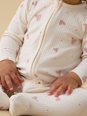 MORI Cream Hearts Print Supersoft Ribbed Two Way Zip-Up Sleepsuit - Image 3 of 7