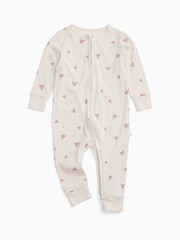MORI Cream Hearts Print Supersoft Ribbed Two Way Zip-Up Sleepsuit - Image 5 of 7
