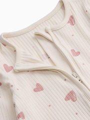 MORI Cream Hearts Print Supersoft Ribbed Two Way Zip-Up Sleepsuit - Image 6 of 7
