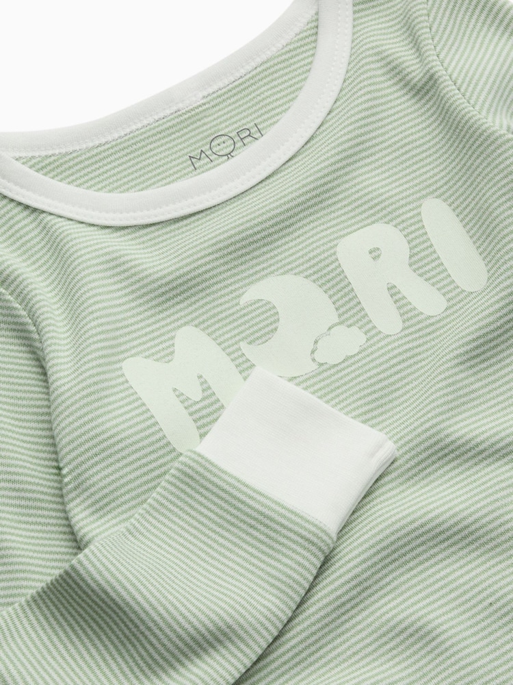 MORI Green Sage Stripe Supersoft Pyjamas Set - Image 4 of 4 MORI Green Sage Stripe Supersoft Pyjamas Set - Image 4 of 4