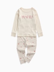 MORI Cream Hearts Placement Print Supersoft Ribbed Pyjamas Set - Image 3 of 4