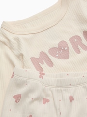 MORI Cream Hearts Placement Print Supersoft Ribbed Pyjamas Set - Image 4 of 4