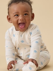 MORI Cream Space Print Supersoft Ribbed Two Way Zip-Up Sleepsuit - Image 1 of 5