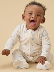 MORI Cream Space Print Supersoft Ribbed Two Way Zip-Up Sleepsuit - Image 2 of 5