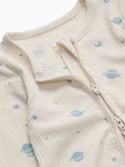 MORI Cream Space Print Supersoft Ribbed Two Way Zip-Up Sleepsuit - Image 4 of 5