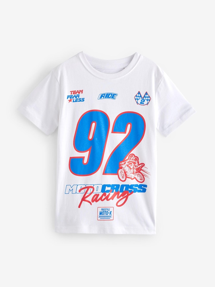 White Moto Cross Short Sleeve Graphic T-Shirt (3-16yrs) - Image 1 of 3