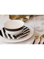 Mikasa Set of 4 White Luxe Deco Gold Rim Striped China Bowl - Image 1 of 6