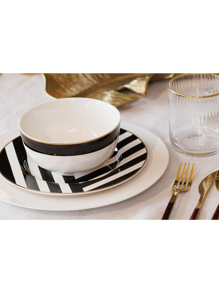 Mikasa Set of 4 White Luxe Deco Gold Rim Striped China Bowl - Image 1 of 6 Mikasa Set of 4 White Luxe Deco Gold Rim Striped China Bowl - Image 1 of 6