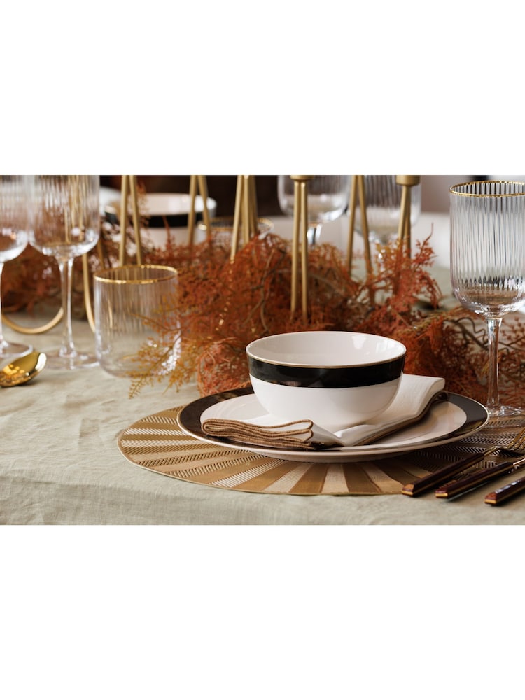 Mikasa Set of 4 White Luxe Deco Gold Rim Striped China Bowl - Image 2 of 6