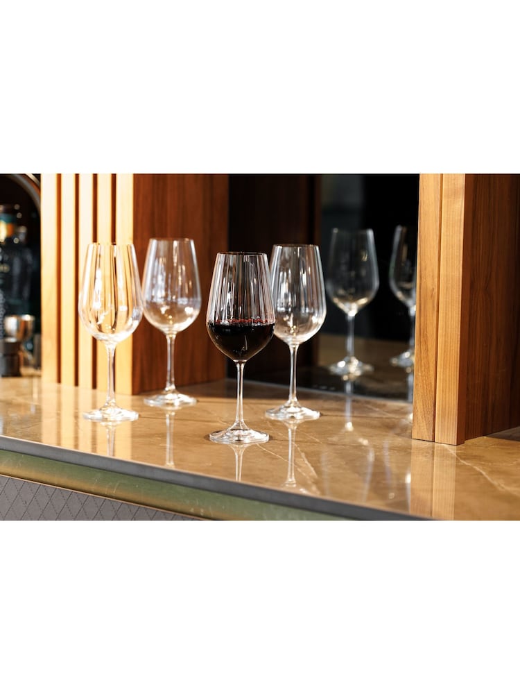 Mikasa Set of 4 Clear Treviso Crystal Red Wine Ribbed Glass - Image 1 of 5
