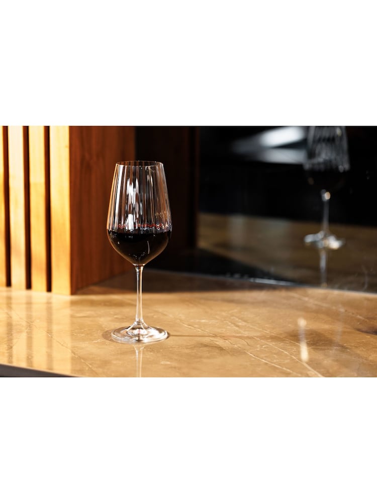 Mikasa Set of 4 Clear Treviso Crystal Red Wine Ribbed Glass - Image 2 of 5
