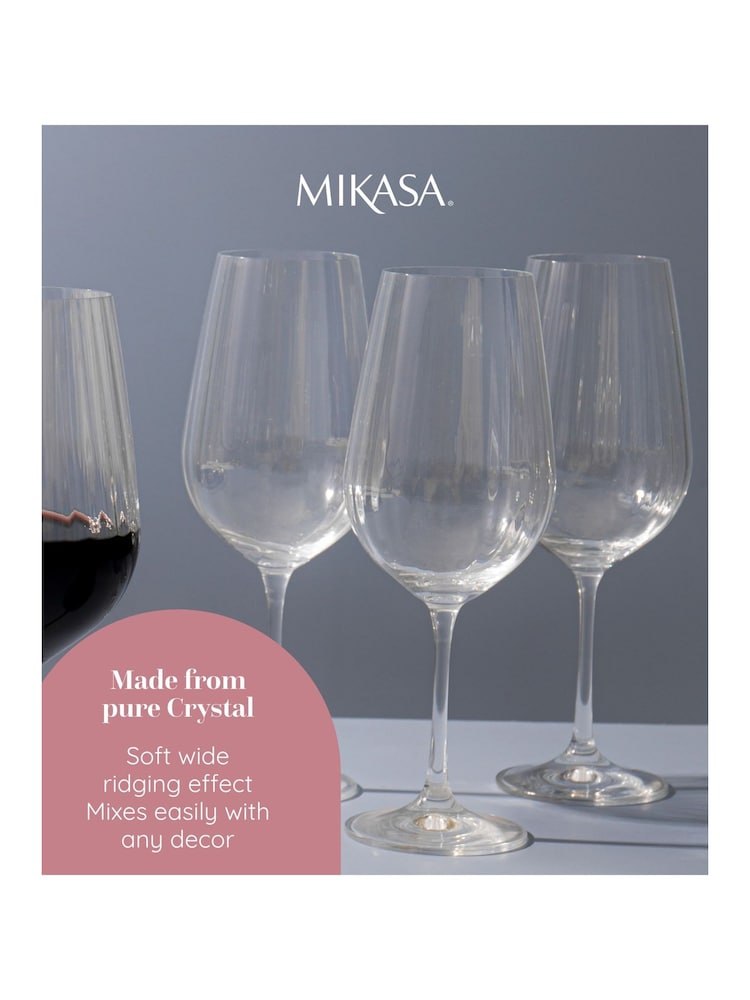 Mikasa Set of 4 Clear Treviso Crystal Red Wine Ribbed Glass - Image 5 of 5