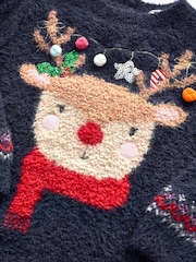 Navy Blue Reindeer Jumper Dress (3mths-7yrs) - Image 7 of 7