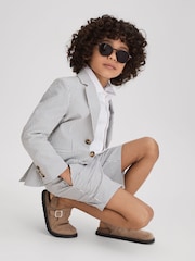 Reiss Soft Blue Barr 9-13 yrs Single Breasted Seersucker Blazer - Image 1 of 4