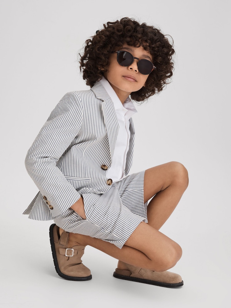 Reiss Soft Blue Barr 9-13 yrs Single Breasted Seersucker Blazer - Image 1 of 4