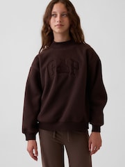 Gap Brown Sherpa Oversized Mock Neck Logo Sweatshirt (4-13yrs) - Image 1 of 5