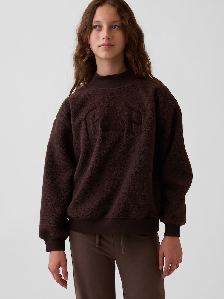 Gap Brown Sherpa Oversized Mock Neck Logo Sweatshirt (4-13yrs) - Image 1 of 5 Gap Brown Sherpa Oversized Mock Neck Logo Sweatshirt (4-13yrs) - Image 1 of 5