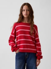 Gap Red & Pink Stripe Oversized Rolled Neck Jumper (4-13yrs) - Image 1 of 5
