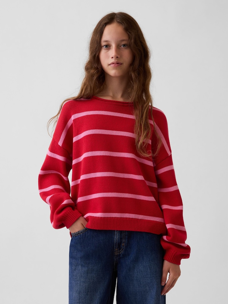 Gap Red & Pink Stripe Oversized Rolled Neck Jumper (4-13yrs) - Image 1 of 5 Gap Red & Pink Stripe Oversized Rolled Neck Jumper (4-13yrs) - Image 1 of 5