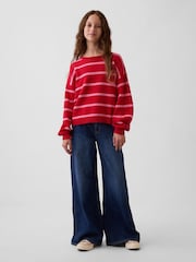 Gap Red & Pink Stripe Oversized Rolled Neck Jumper (4-13yrs) - Image 3 of 5