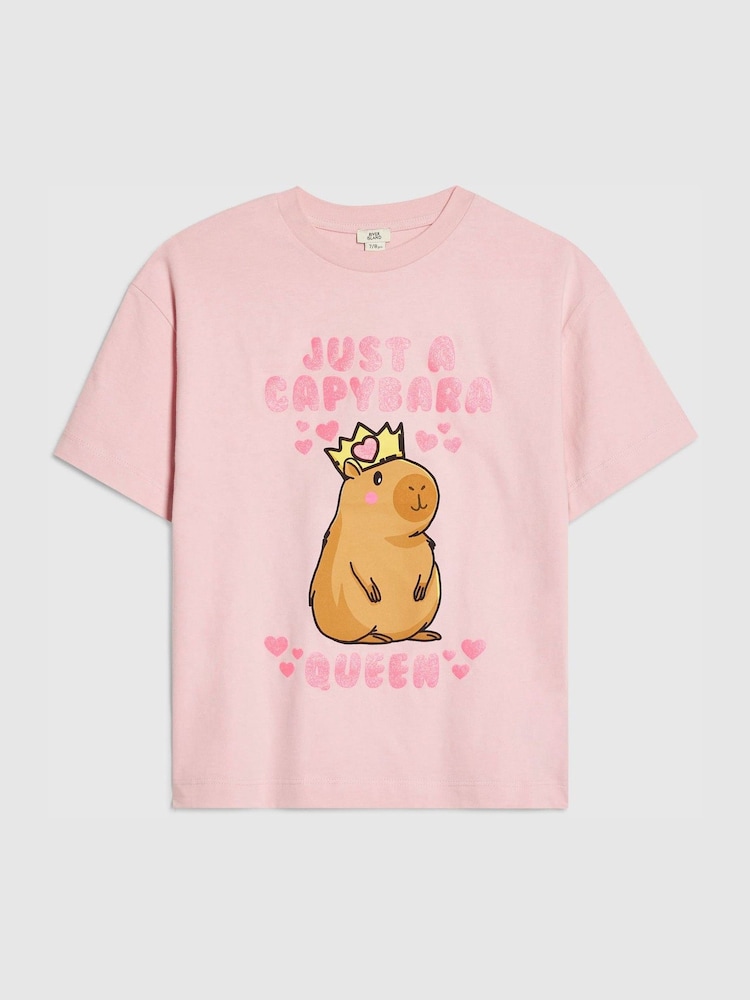 River Island Pink Capybara Queen T-Shirt - Image 1 of 4