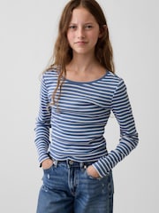 Gap Blue Stripe Rib Long Sleeve T-Shirt (5-13yrs) - Image 1 of 4