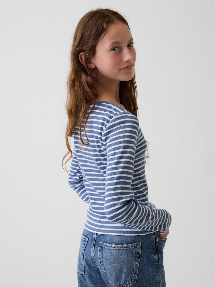 Gap Blue Stripe Rib Long Sleeve T-Shirt (5-13yrs) - Image 2 of 4 Gap Blue Stripe Rib Long Sleeve T-Shirt (5-13yrs) - Image 2 of 4