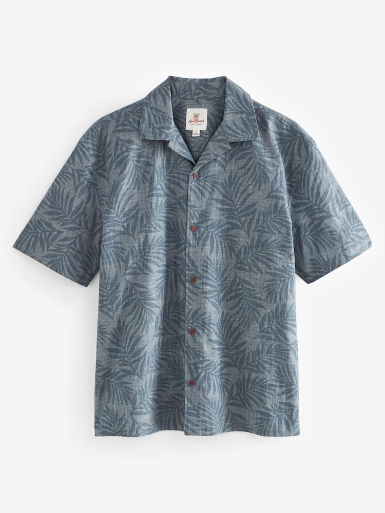Blue Floral Short Sleeve Shirt With Cuban Collar - Image 1 of 1