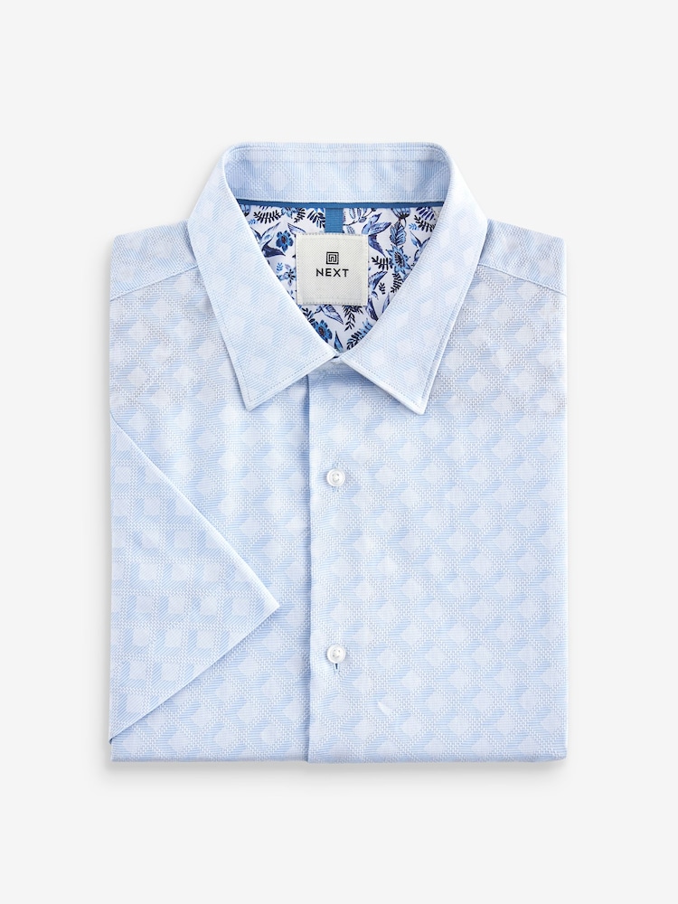 Blue Regular Fit Trimmed Formal Short Sleeve Shirt - Image 1 of 4