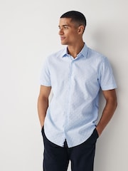 Blue Regular Fit Trimmed Formal Short Sleeve Shirt - Image 2 of 4