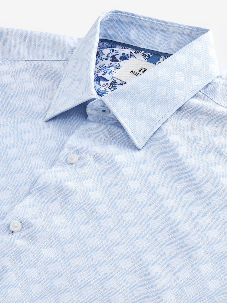 Blue Regular Fit Trimmed Formal Short Sleeve Shirt - Image 4 of 4