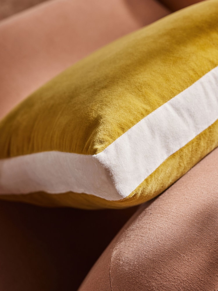 MADE.COM Ochre Yellow Petra Cotton Velvet Boxy Cushion - Image 2 of 3